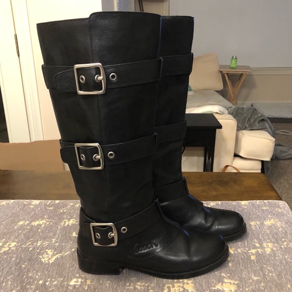 Coach Jordan Black Leather Riding Boots - Picture 1 of 8